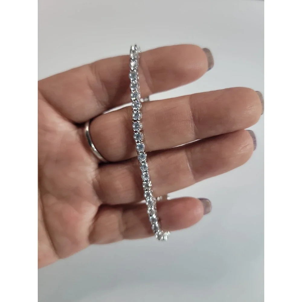 Silver Tone Clear Rhinestone Tennis Bracelet Square Link Box Clasp Formal Jewelr
